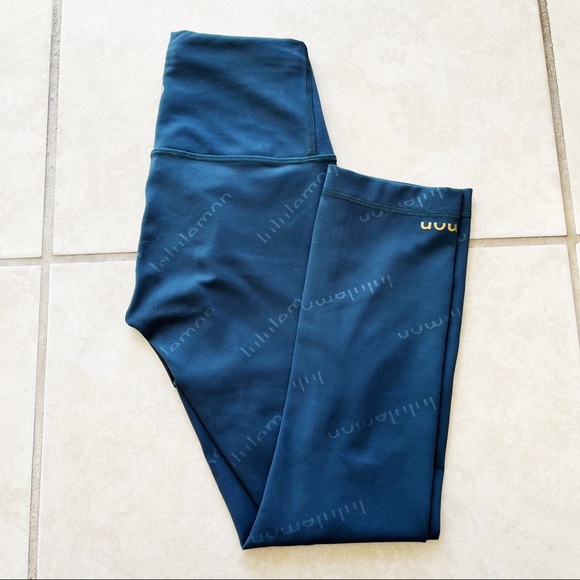 lululemon athletica Pants - Lululemon Limited Edition Holiday Collection Cropped Logo Leggings - Navy / Gold